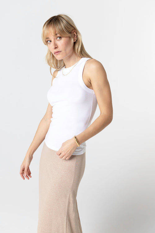 Ärmelloses Tanktop mit Rundhalsausschnitt aus Bio-Baumwolle in Weiß - MAJESTIC FILATURES