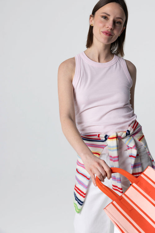 Ärmelloses Tanktop mit Rundhalsausschnitt aus Bio-Baumwolle in Rosa - MAJESTIC FILATURES