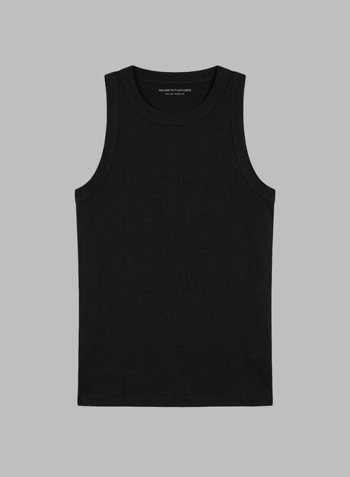 Black Round-Neck Organic Cotton Tank Top  - MAJESTIC FILATURES