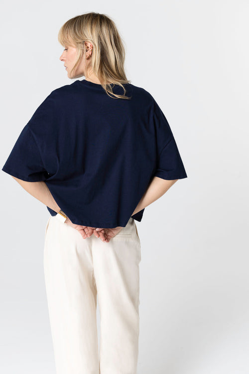 T-shirt Marine Col Rond Manches Courtes en Coton Organique - MAJESTIC FILATURES