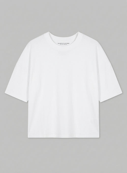 T-Shirt mit Rundhalsausschnitt und kurzen Ärmeln aus Bio-Baumwolle in Weiß - MAJESTIC FILATURES