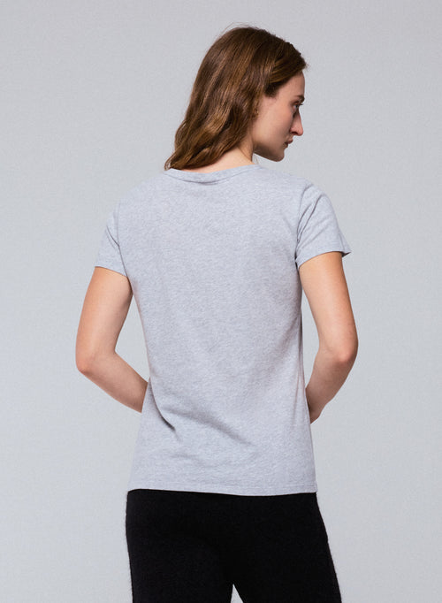 Camiseta gris de manga corta con cuello redondo en algodón orgánico - MAJESTIC FILATURES