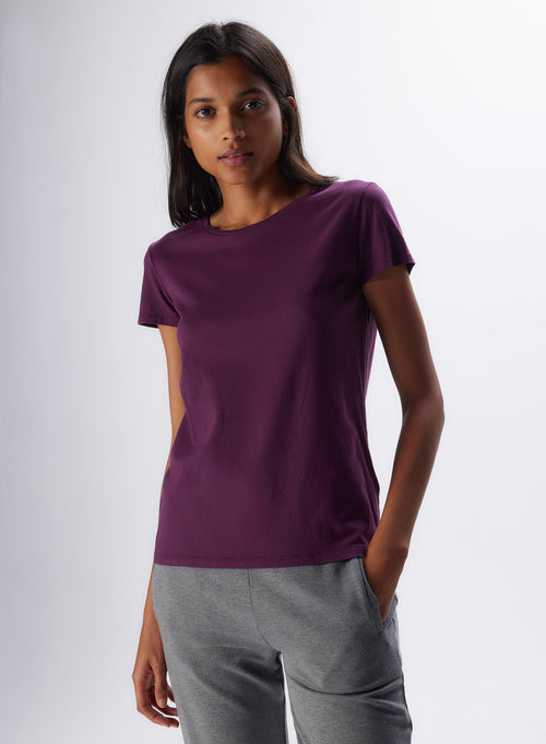 T-shirt Aubergine Jamie Col Rond Manches Courtes en Deluxe Coton - MAJESTIC FILATURES