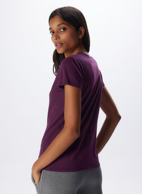 T-shirt Aubergine Jamie Col Rond Manches Courtes en Deluxe Coton - MAJESTIC FILATURES