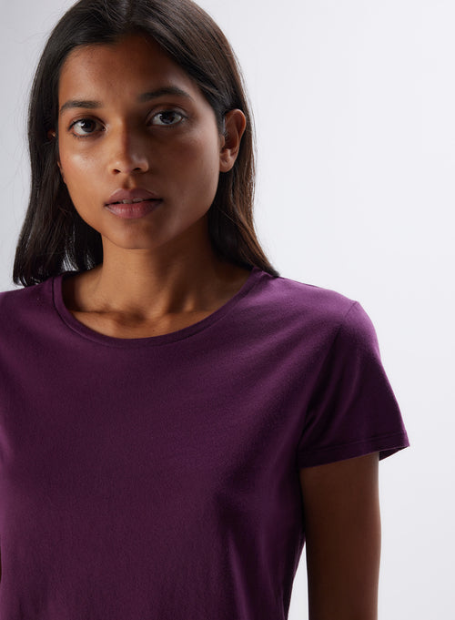 T-shirt Aubergine Jamie Col Rond Manches Courtes en Deluxe Coton - MAJESTIC FILATURES