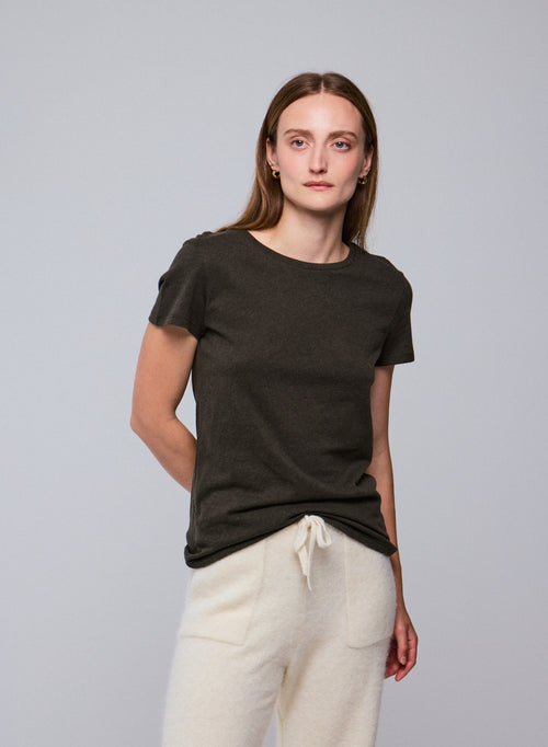 Grünes Kurzarm-T-Shirt mit Rundhalsausschnitt aus Bio-Baumwolle - MAJESTIC FILATURES