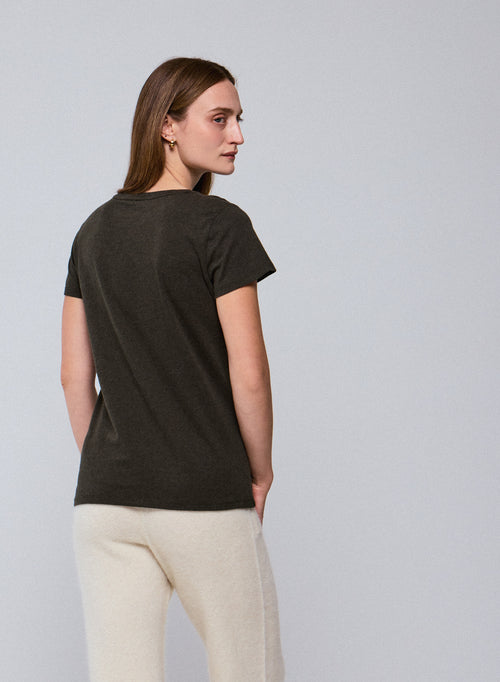Grünes Kurzarm-T-Shirt mit Rundhalsausschnitt aus Bio-Baumwolle - MAJESTIC FILATURES