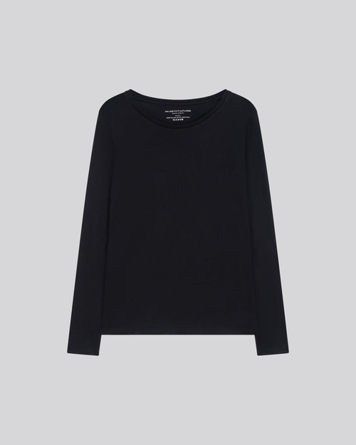 Black Deluxe Cotton Long Sleeve Round Neck T-Shirt - MAJESTIC FILATURES