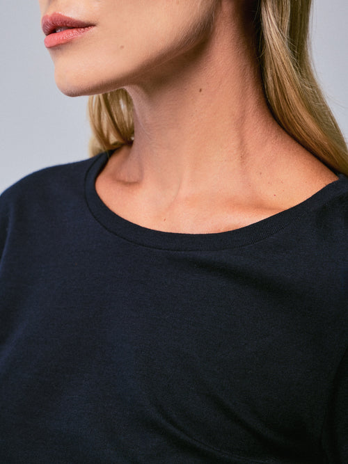 T-shirt Marine Col Rond Manches Courtes en Coton organique - MAJESTIC FILATURES