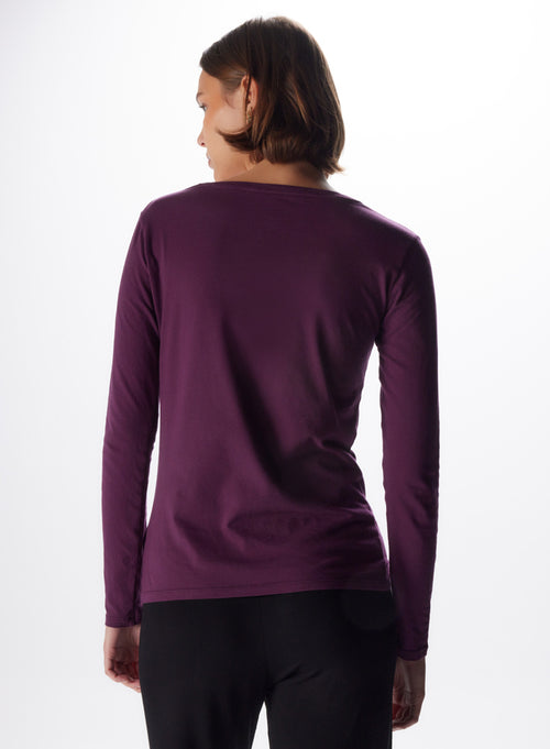 "Cotton Long Sleeve Round Neck T-Shirt" - MAJESTIC FILATURES