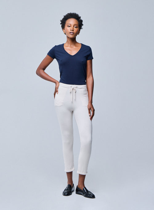 T-shirt Marine Julia Col V Manches Courtes en Coton Organique - MAJESTIC FILATURES