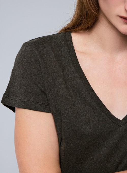 T-shirt Vert Julia Col V Manches Courtes en Coton organique - MAJESTIC FILATURES