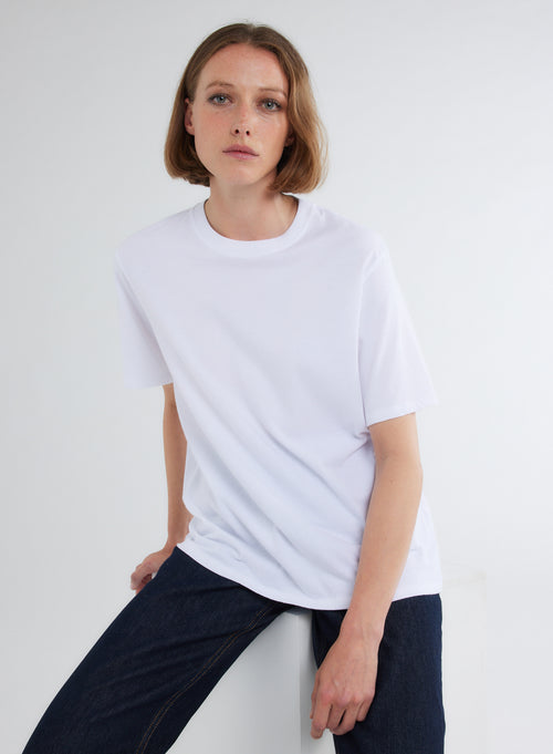 T-shirt Blanc Col Rond Manches Courtes en Coton organique - MAJESTIC FILATURES