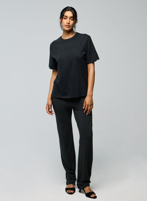 Schwarzes Kurzarm-T-Shirt mit Rundhalsausschnitt aus Deluxe-Baumwolle - MAJESTIC FILATURES