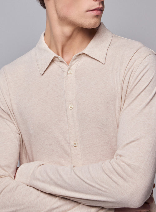 Beige Shirt Long Sleeve Shirt in Organic Cotton - MAJESTIC FILATURES