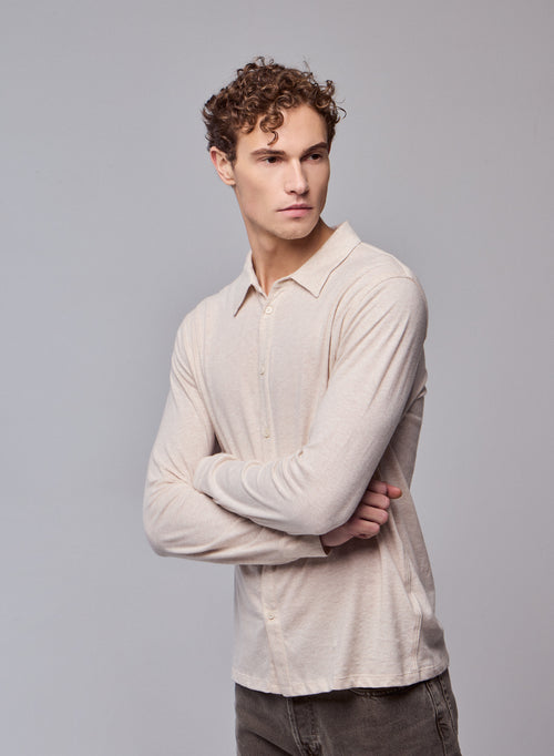 Beige Shirt Long Sleeve Shirt in Organic Cotton - MAJESTIC FILATURES