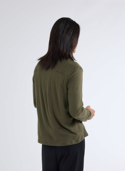 Green Long Sleeve Shirt in Deluxe Cotton - MAJESTIC FILATURES