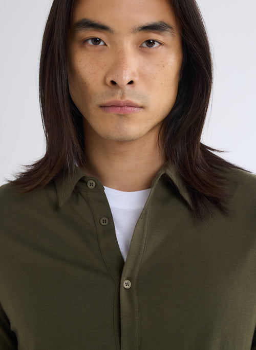 Green Long Sleeve Shirt in Deluxe Cotton - MAJESTIC FILATURES