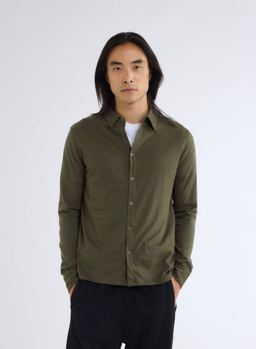 Green Long Sleeve Shirt in Deluxe Cotton - MAJESTIC FILATURES