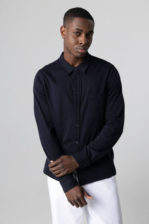 Chemise Marine Col Chemise Manches Longues en Coton Organique - MAJESTIC FILATURES