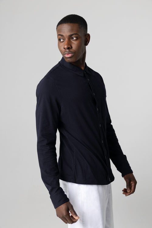 Chemise Marine Col Chemise Manches Longues en Coton Organique - MAJESTIC FILATURES
