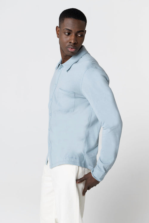 Chemise Bleu Clair Col Chemise Manches Longues en Coton Organique - MAJESTIC FILATURES