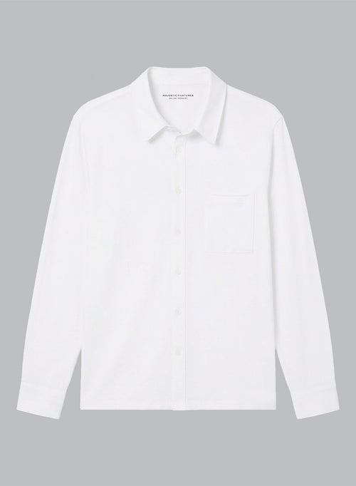 White Long-Sleeve Organic Cotton Collared Shirt - MAJESTIC FILATURES