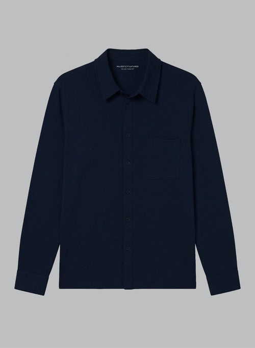 Chemise Marine Col Chemise Manches Longues en Coton Organique - MAJESTIC FILATURES