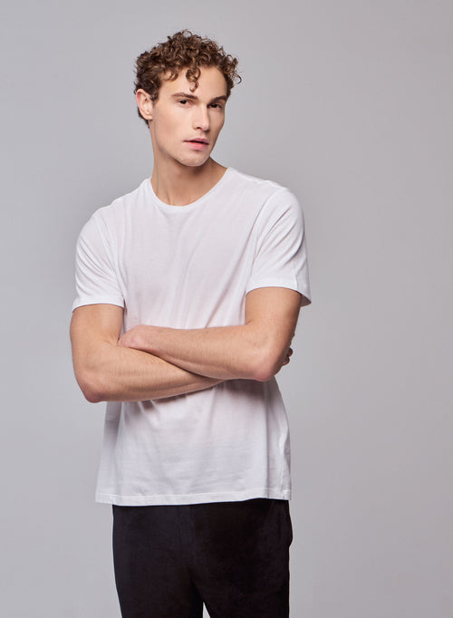 White Julien Short Sleeve Round Neck Deluxe Cotton T-Shirt - MAJESTIC FILATURES