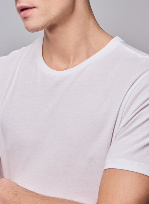 White Julien Short Sleeve Round Neck Deluxe Cotton T-Shirt - MAJESTIC FILATURES