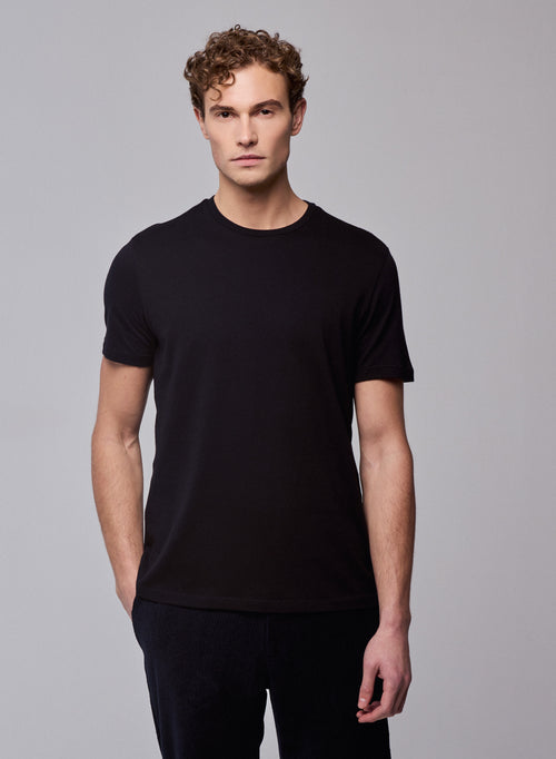 Julien Black T-shirt Short Sleeve Round Neck in Deluxe Cotton - MAJESTIC FILATURES