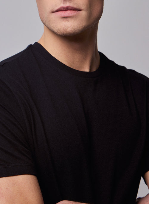 Julien Black T-shirt Short Sleeve Round Neck in Deluxe Cotton - MAJESTIC FILATURES