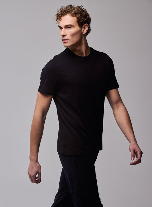 Julien Black T-shirt Short Sleeve Round Neck in Deluxe Cotton - MAJESTIC FILATURES