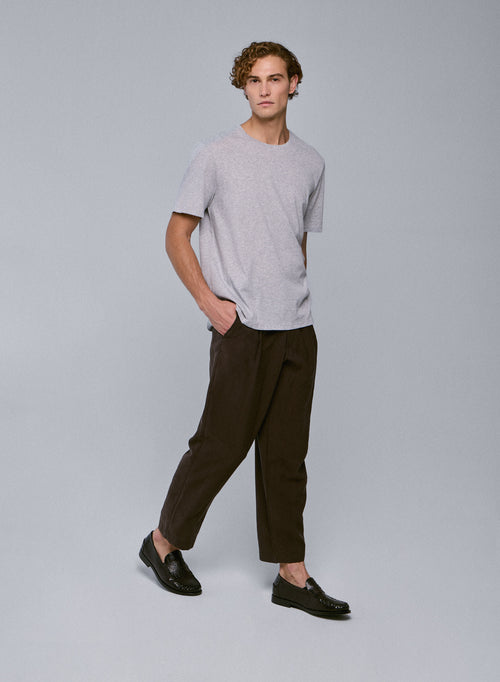 Julien Light Grey T-shirt Round Neck Short Sleeves in Deluxe Cotton - MAJESTIC FILATURES