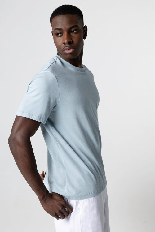 Camiseta Azul Claro de Cuello Redondo y Manga Corta en Algodón Orgánico - MAJESTIC FILATURES
