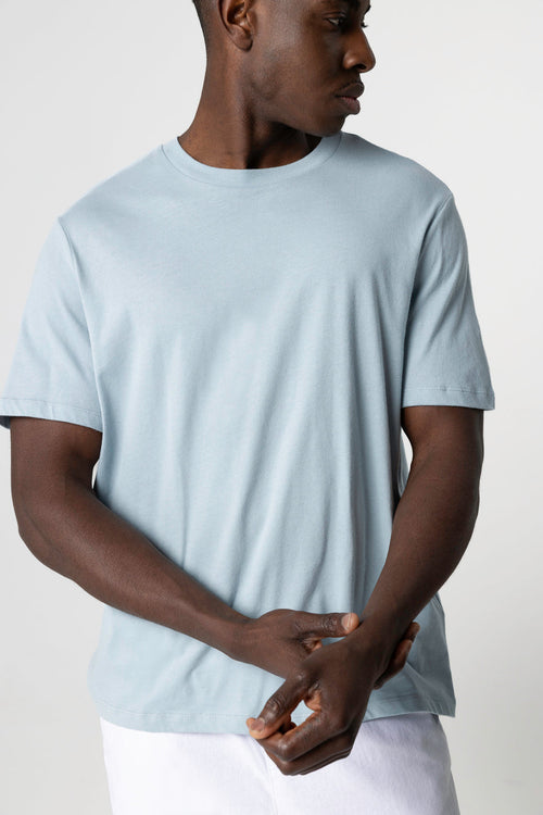 Camiseta Azul Claro de Cuello Redondo y Manga Corta en Algodón Orgánico - MAJESTIC FILATURES
