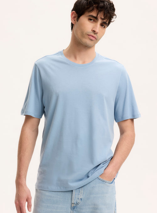 Tee shirt Bleu Col Rond Manches Courtes - MAJESTIC FILATURES