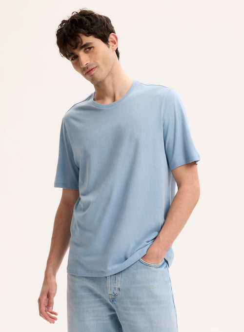 Tee shirt Bleu Col Rond Manches Courtes - MAJESTIC FILATURES