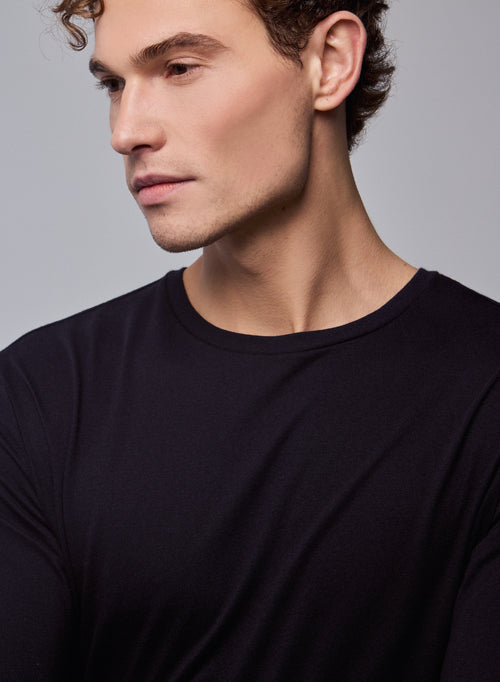 T-shirt Marine James col rond manches longues en Deluxe Coton - MAJESTIC FILATURES