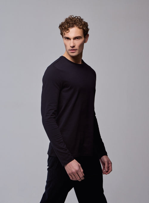 T-shirt Marine James col rond manches longues en Deluxe Coton - MAJESTIC FILATURES