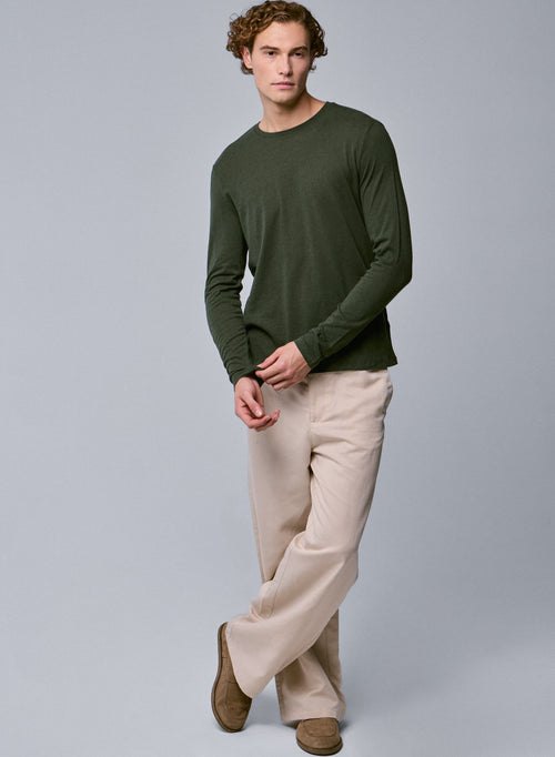 Camiseta de manga larga con cuello redondo verde en algodón orgánico - MAJESTIC FILATURES