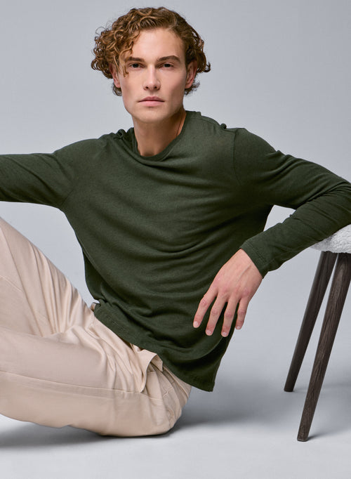 Camiseta de manga larga con cuello redondo verde en algodón orgánico - MAJESTIC FILATURES