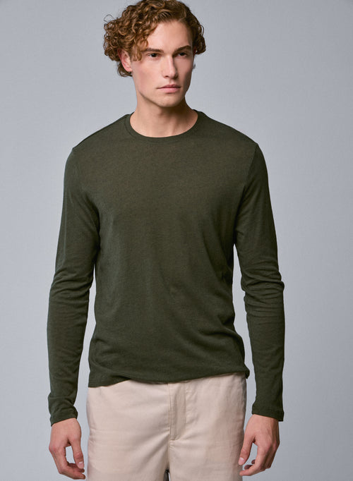 Camiseta de manga larga con cuello redondo verde en algodón orgánico - MAJESTIC FILATURES