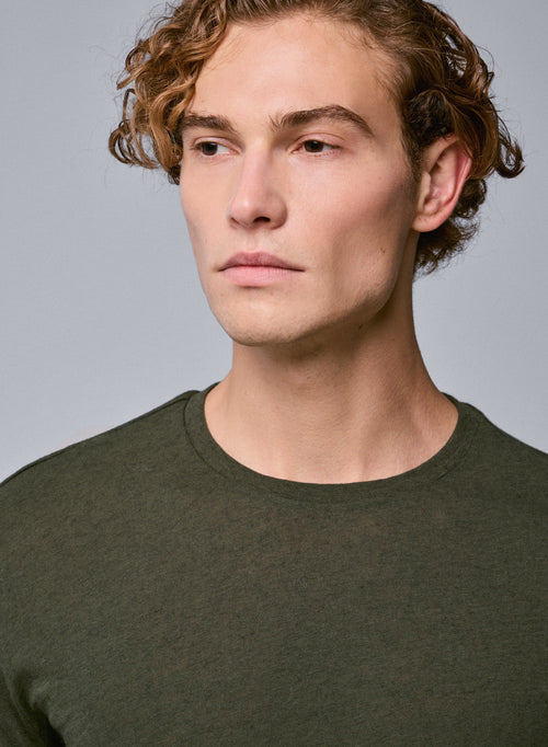 Camiseta de manga larga con cuello redondo verde en algodón orgánico - MAJESTIC FILATURES