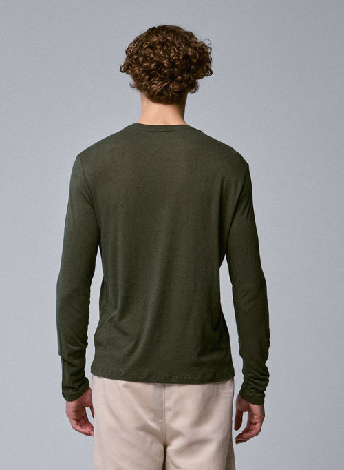 Camiseta de manga larga con cuello redondo verde en algodón orgánico - MAJESTIC FILATURES
