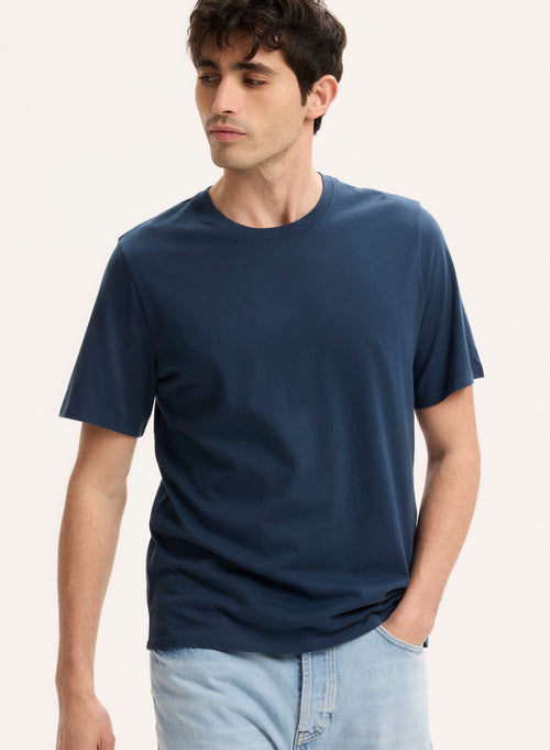 Tee shirt Bleu Col Rond Manches Courtes - MAJESTIC FILATURES