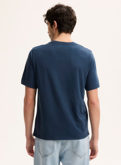 Tee shirt Bleu Col Rond Manches Courtes - MAJESTIC FILATURES