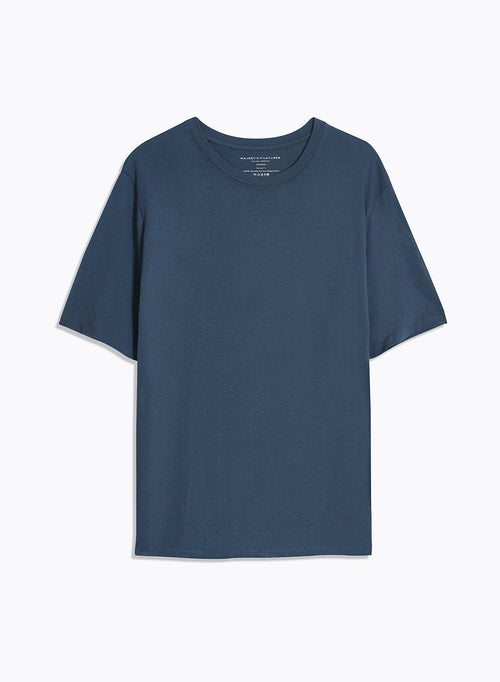 Tee shirt Bleu Col Rond Manches Courtes - MAJESTIC FILATURES