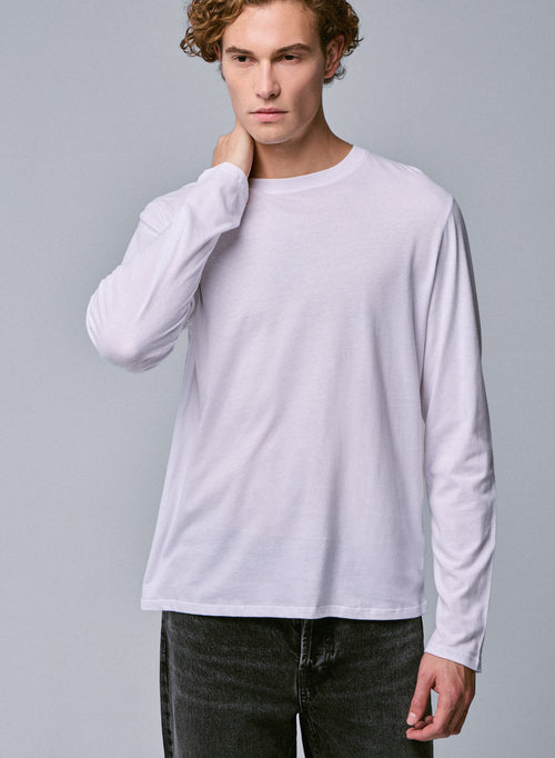 Camiseta blanca de manga larga con cuello redondo en algodón orgánico - MAJESTIC FILATURES