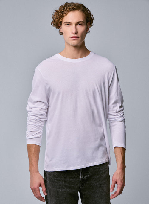 Camiseta blanca de manga larga con cuello redondo en algodón orgánico - MAJESTIC FILATURES